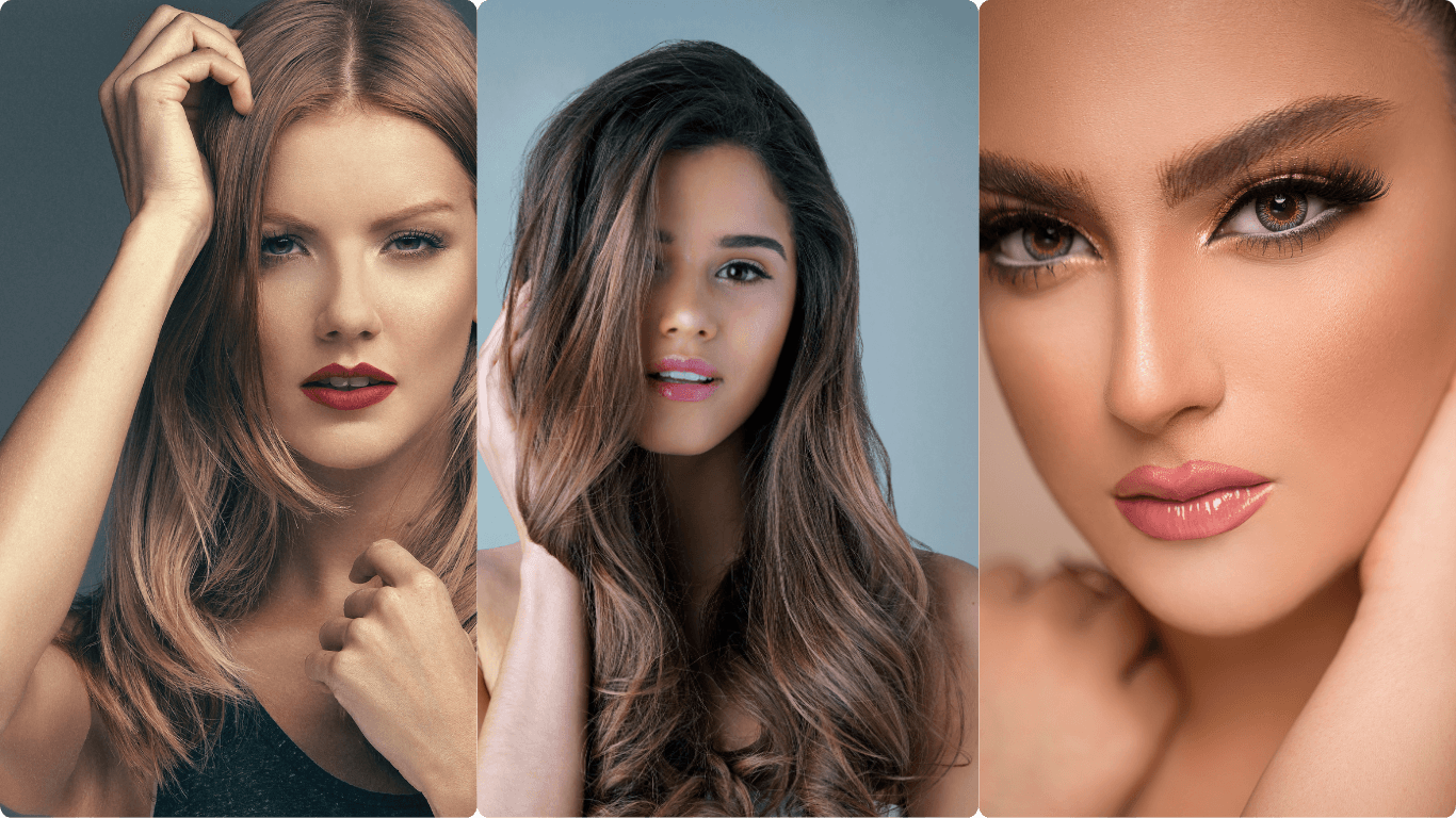 Three women showcasing expert hair styling, colour, and makeup results at Director's Cut salon in Crystal Peaks, Sheffield.